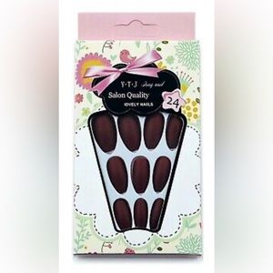 Red/Brown Matte Middle-Long Coffin Square Ballerina Shape False Nails Set